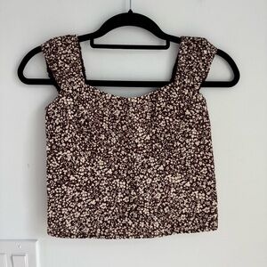 A&F Women’s Brown Floral Linen Cotton Crop Top NEW size XS